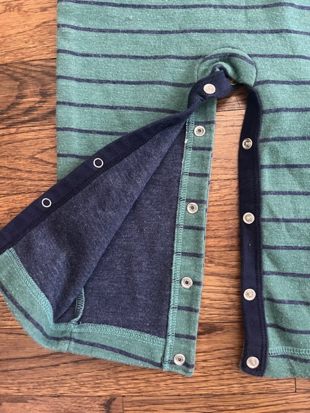 GAP Green Striped Onesie with Navy Raglan Sleeves - Picture 5 of 6